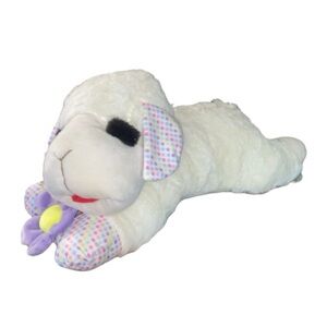 24” Plush Jumbo Lamb Chop Dog Toy - Pastel Polka Dot Paws Holding Purple Flower